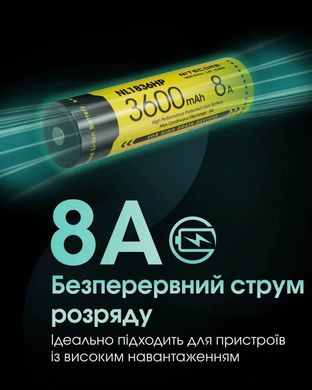 Акумулятор літієвий Li-Ion 18650 Nitecore NL1836HP 3.6V (8A, 3600mAh) захищений 6-1514_hp фото