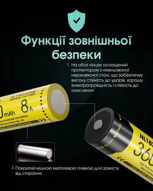 Акумулятор літієвий Li-Ion 18650 Nitecore NL1836HP 3.6V (8A, 3600mAh) захищений 6-1514_hp фото