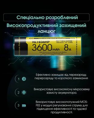 Акумулятор літієвий Li-Ion 18650 Nitecore NL1836HP 3.6V (8A, 3600mAh) захищений 6-1514_hp фото