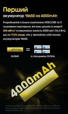 Акумулятор 18650 (4000mAh) Nitecore NL1840 6-1530 фото