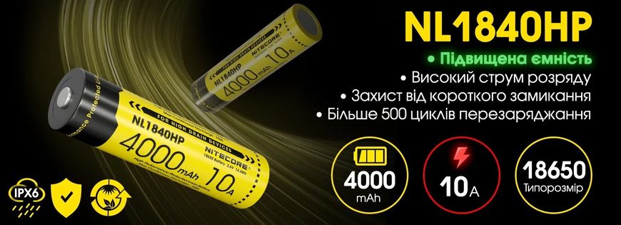 Акумулятор 18650 (10A, 4000mAh) Nitecore NL1840HP 6-1530_hp фото