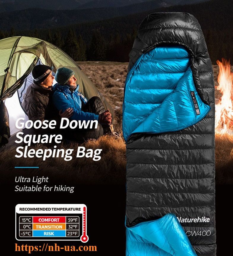 Спальник пуховий Naturehike CW400 розмір М update чорний NH18C400-D