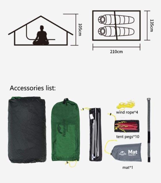 Двомісний намет Naturehike Force UL 2 зелений NH20ZP080