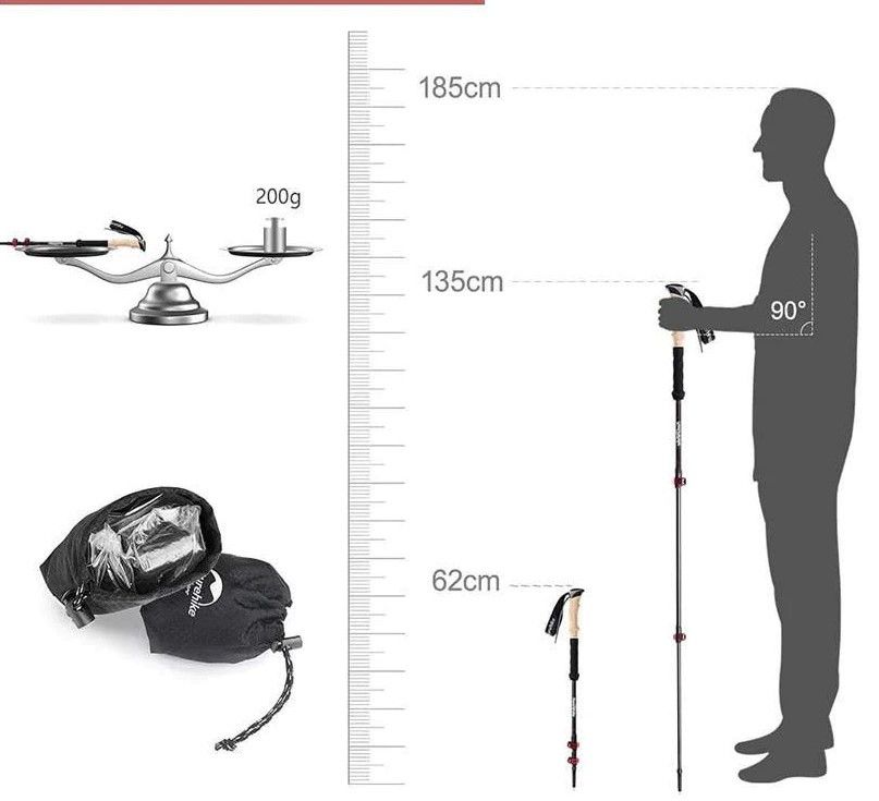 Трекінгові ультралегкі палиці Naturehike NH20DS003 чорні (ціна за пару)