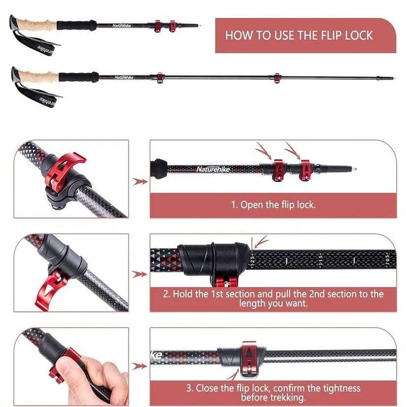 Трекінгові ультралегкі палиці Naturehike NH20DS003 чорні (ціна за пару)