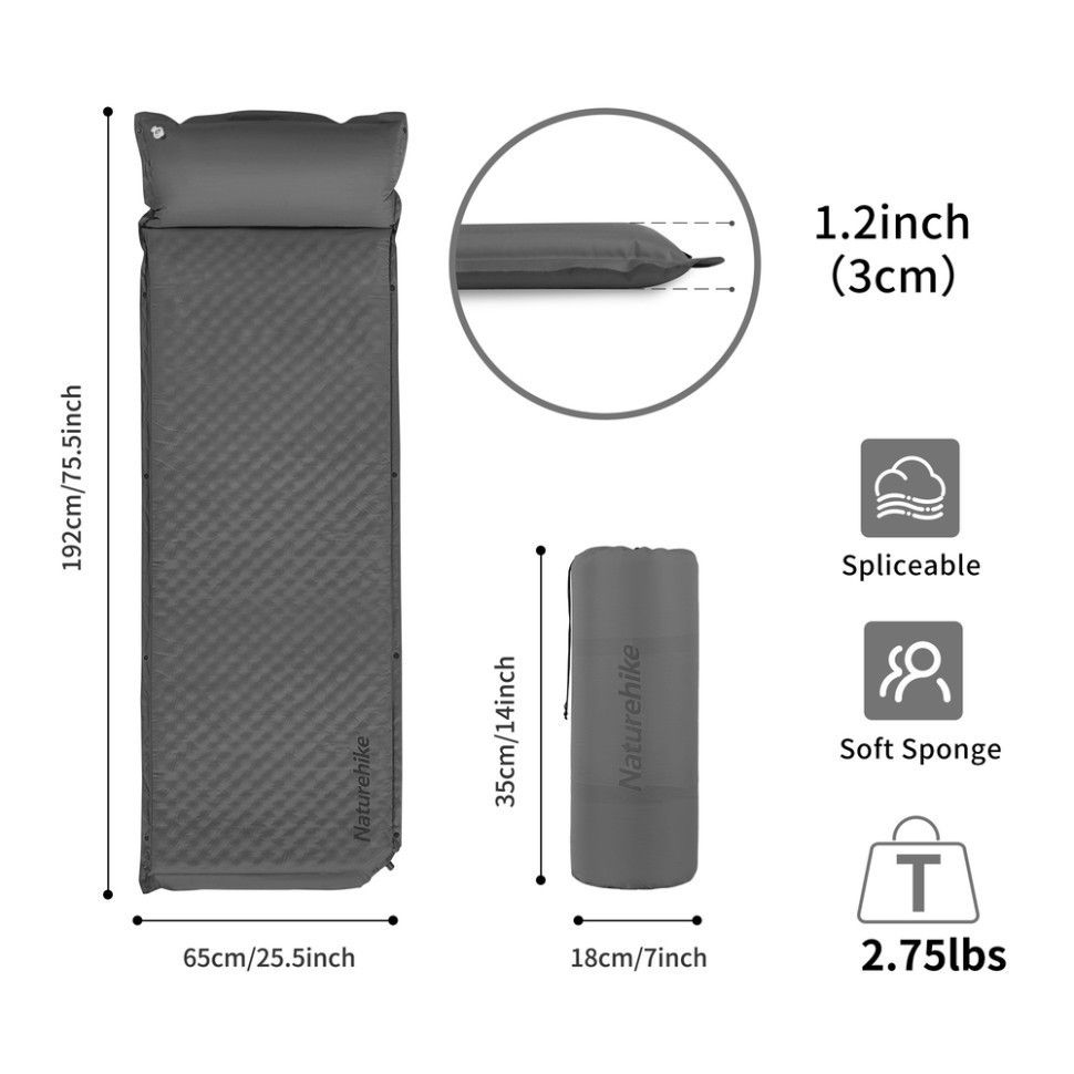 Килимок самонадувний одномісний з подушкою Naturehike бежевий CNK2300DZ014